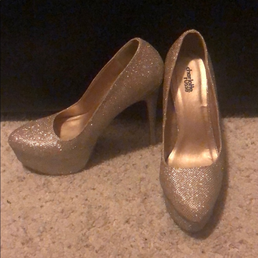 Gold sparkle heels